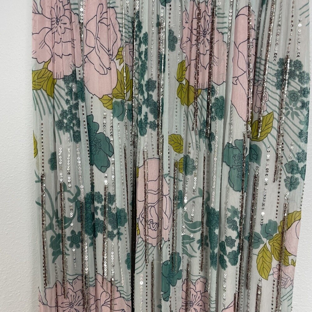 Anthropologie Sylvia Sequin Beaded Fringe Midi Dress Floral | Size 2 - Picture 4 of 16